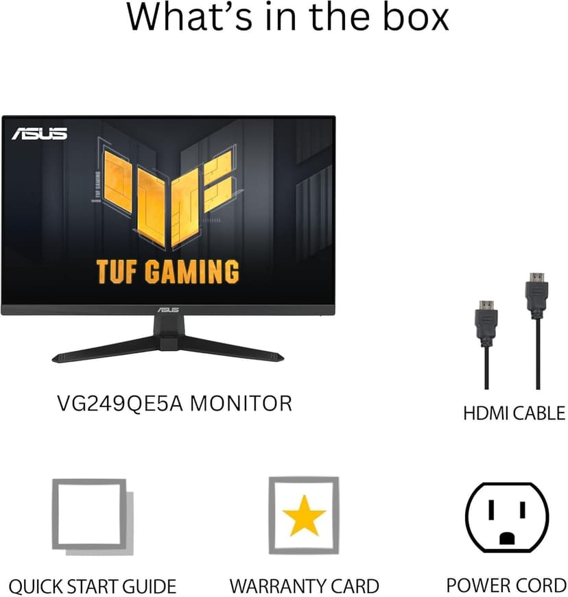 ASUS TUF Gaming 24” (23.8” viewable) 1080P Monitor (VG249QE5A) - FHD, 144Hz Overclock to 146Hz, IPS, Extreme Low Motion Blur Sync, 1ms, Speakers, Variable Overdrive, DisplayWidget Center, 3yr Warranty