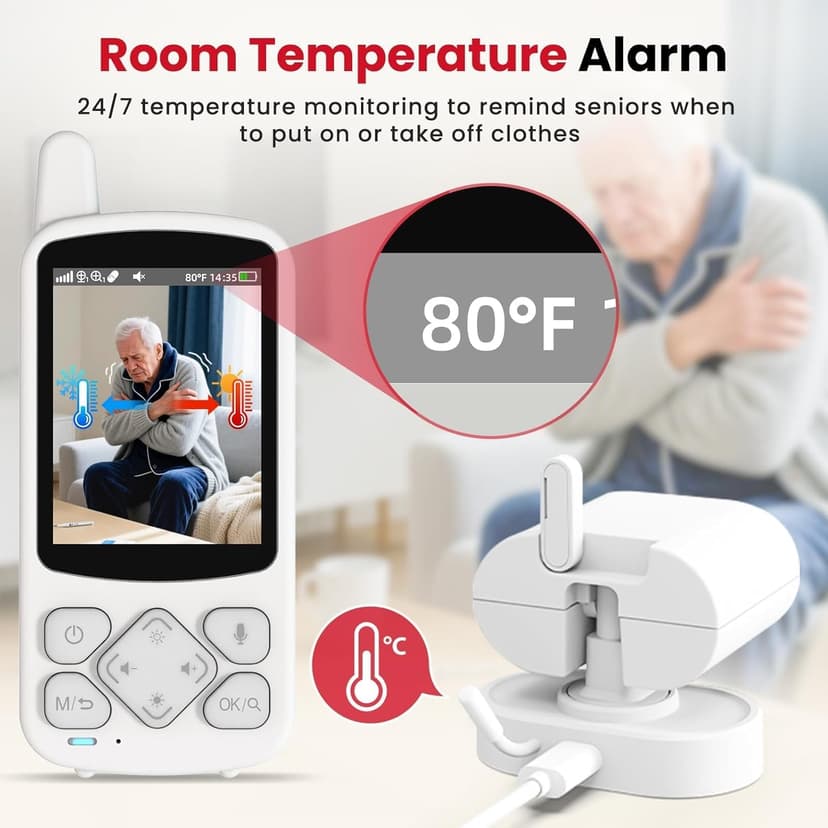 CallToU 2-Way Talk Baby Monitors for Elderly with Call Button Room Monitors for Elderly Monitor with Camera and Audio Night Vision Video Monitor for Elderly Seniors Dementia Patients No WiFi