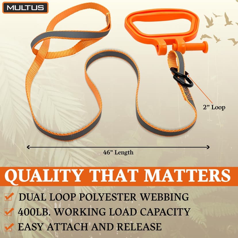 MULTUS Deer Drag Rope & Strap - Heavy Duty Deer Puller for Hunting - Unique Gifts for Hunters, Dad, Men Who Have Everything - Hunting Essentials & Accessories