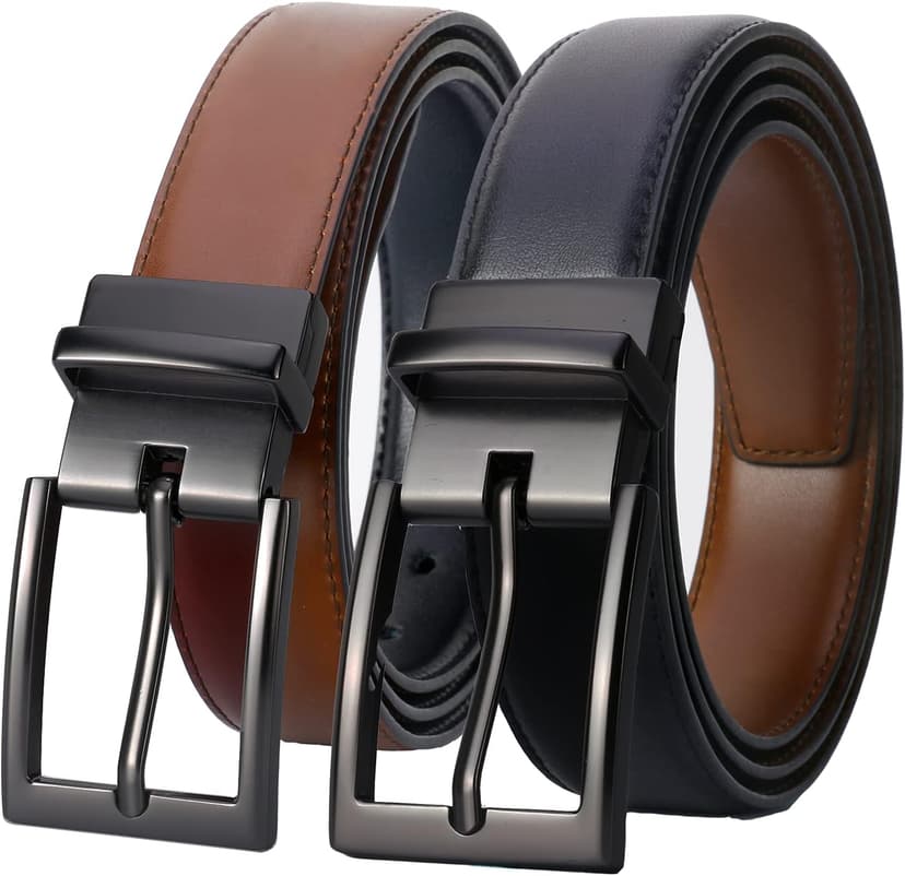 Lavemi Mens Belt Reversible 100% Italian Leather Dress Casual,One Reverse for 2 Colors,Trim to Fit