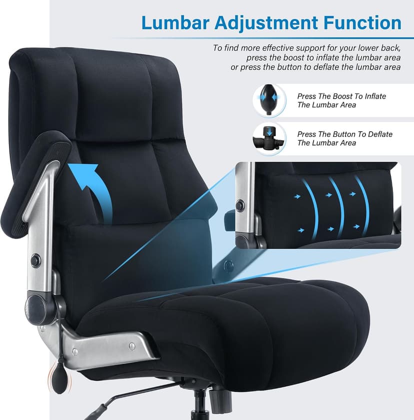 Big and Tall Office Chair 700lbs- Executive Desk Chair with Adjustable Lumbar Support 3D Flip UP Arms- Heavy Duty Quiet Wheels Metal Base Ergonomic Computer Chairs, Black
