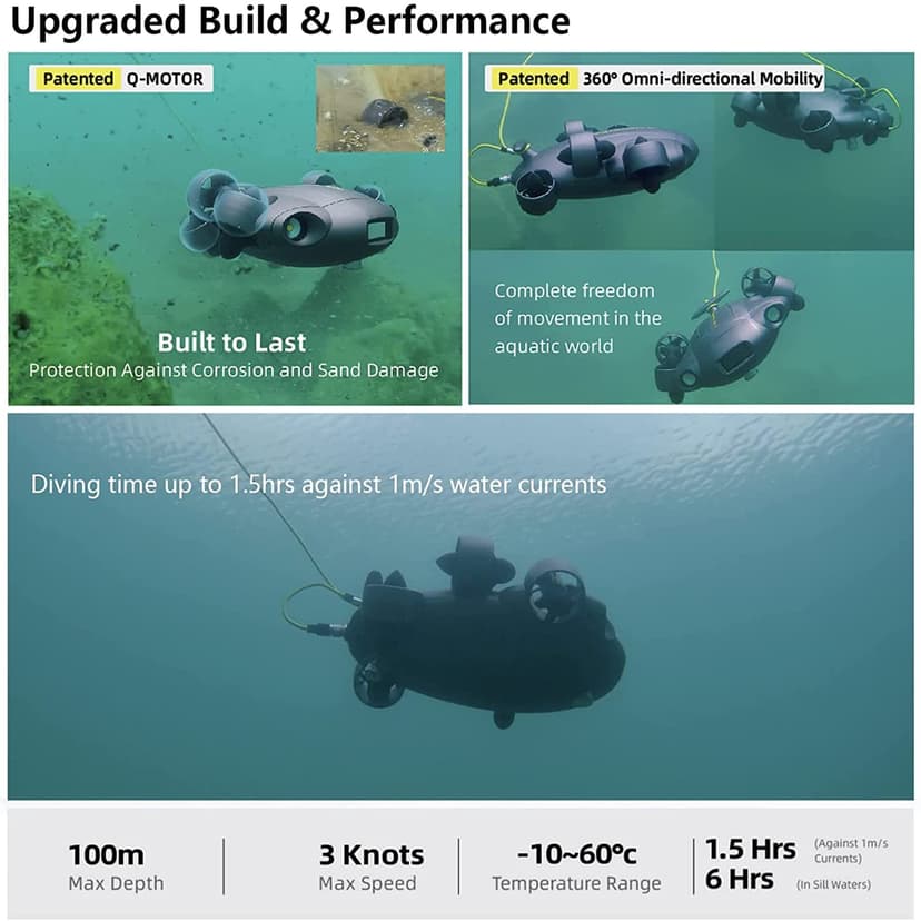 FIFISH M100A Industrial Case Mini Rov Underwater Drone with 4K Camera Submarine Diving 14400mAH VR Underwater Robot Arm for Pipeline Inspection Fishery