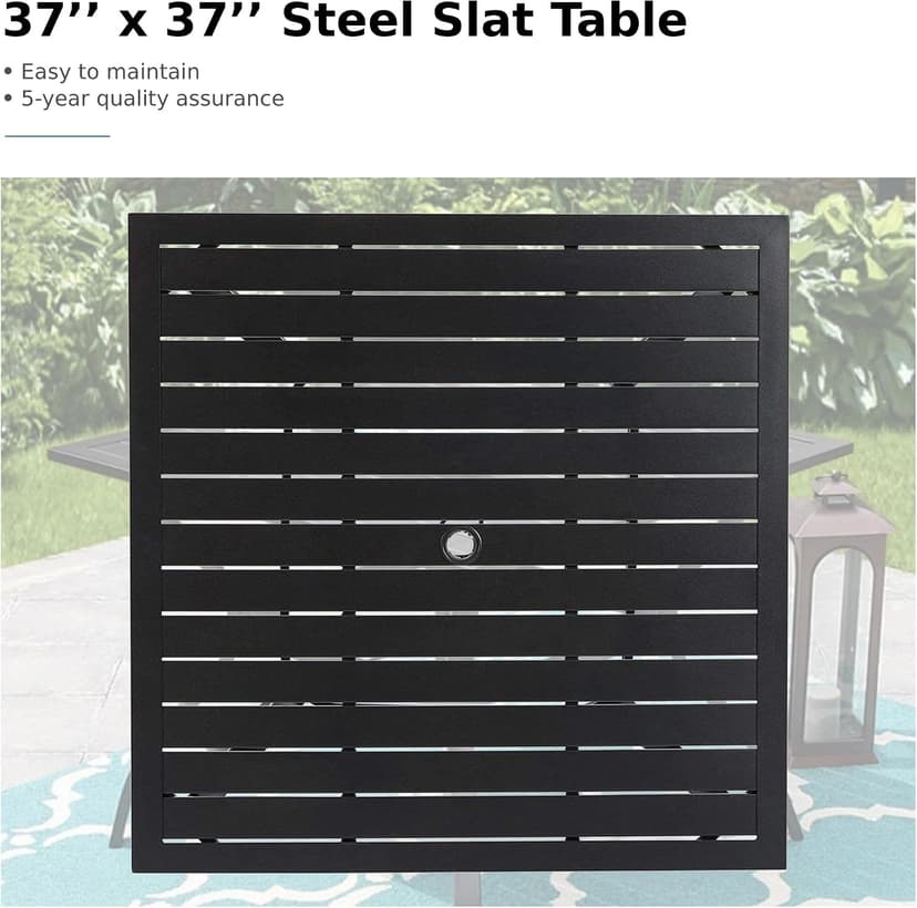 MFSTUDIO Outdoor Dining Set for 4, Patio Table and Chairs Set with Umbrella Hole, Metal Patio Furniture Set for Patio, Deck, Yard, Porch