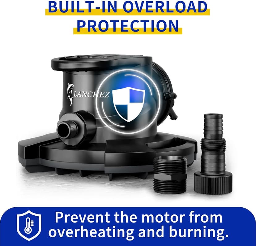 LANCHEZ 1/2HP Automatic Pool Cover Pump, 2250GPH Submersible Water Sump Pump with Check Valve & 3 Adapters, 25ft Power Cord, Removal for Swimming Pool, Hot Tubs, Rooftops and more,Black