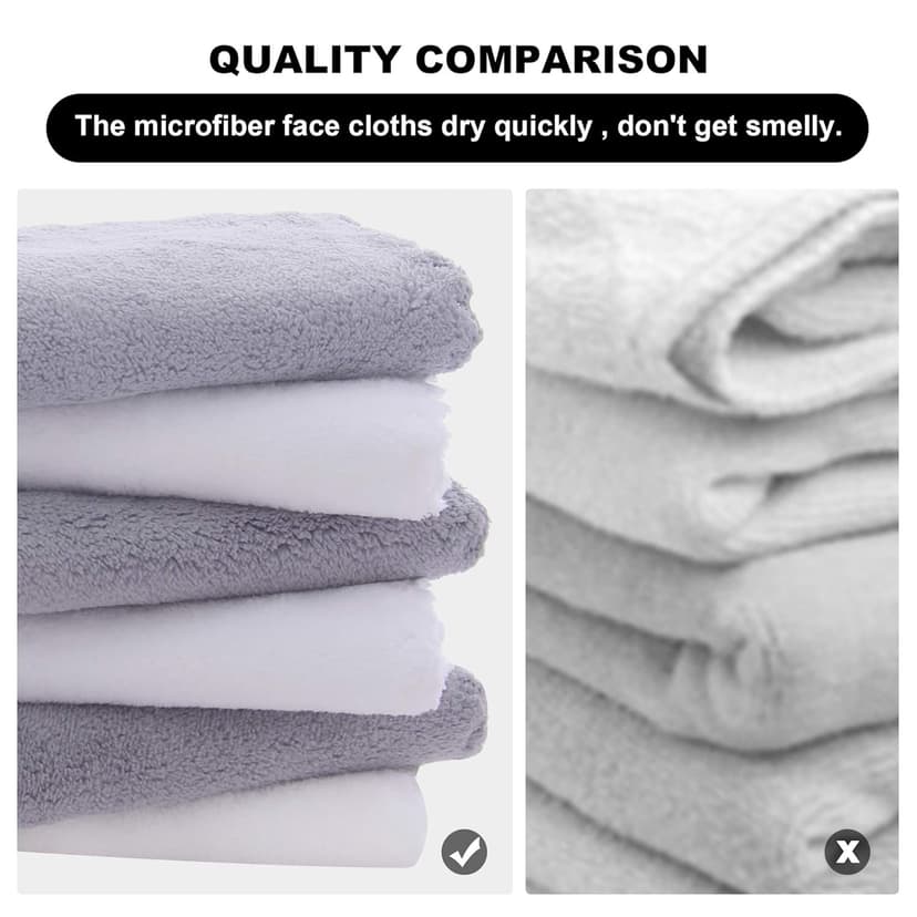 MOONQUEEN Microfiber Facial Cloths Fast Drying Washcloth 12 Pack - Premium Soft Makeup Remover Cloths - Highly Absorbent