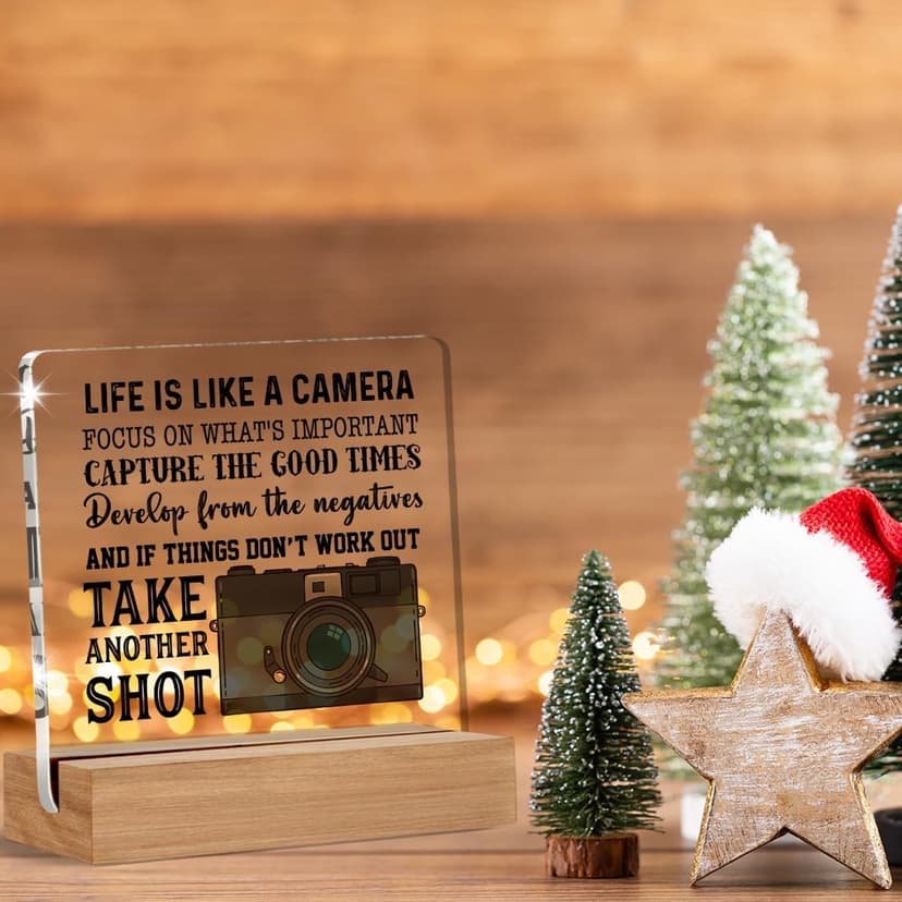 Life Is Like a Camera Acrylic Sign, Photographer Gift, Desk Decor 4 x 4 Inches Cool Gifts for Photographers, Inspirational Gifts for Men, Women B0DGPWGBRK