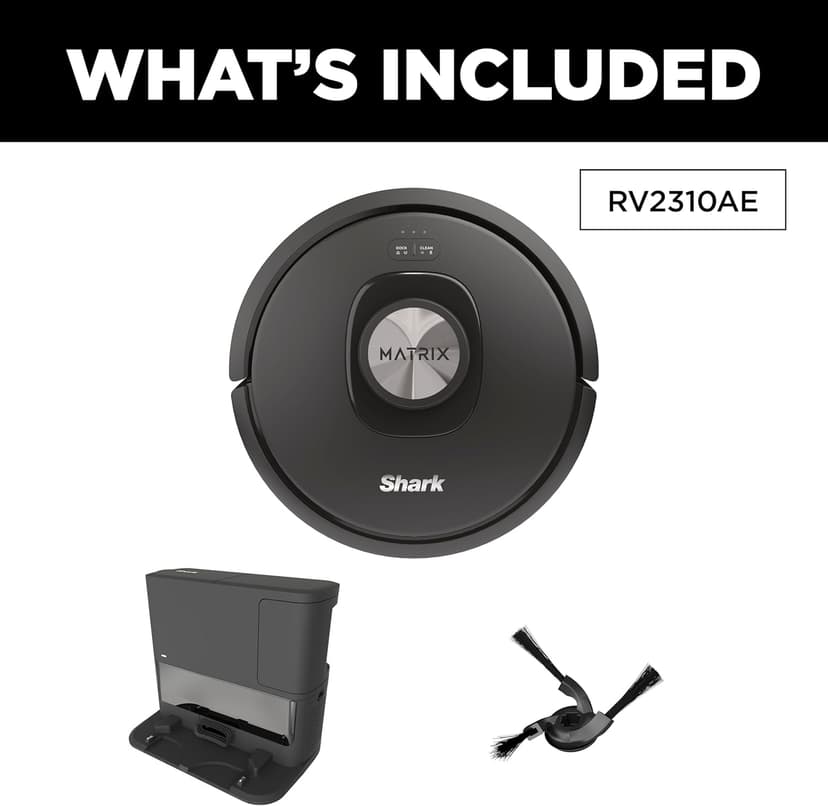 Shark RV2310AE Matrix Self-Emptying Robot Vacuum with Bagless, 45-Day Capacity, Self-Cleaning Brushroll for Pet Hair, No Spots Missed on Carpets & Hard Floors, Precision Home Mapping, Wi-Fi, Black