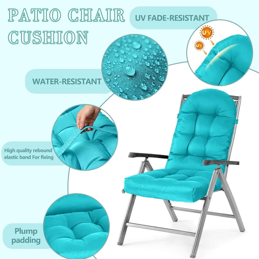 Yddsky Adirondack Chair Cushion, Rocking Cushions 44x19.4x4 inch, High Back Patio Recliner Cushion of Upper and Lower with Ties, Sunscreen and Fade-Resistant Turquoise,2