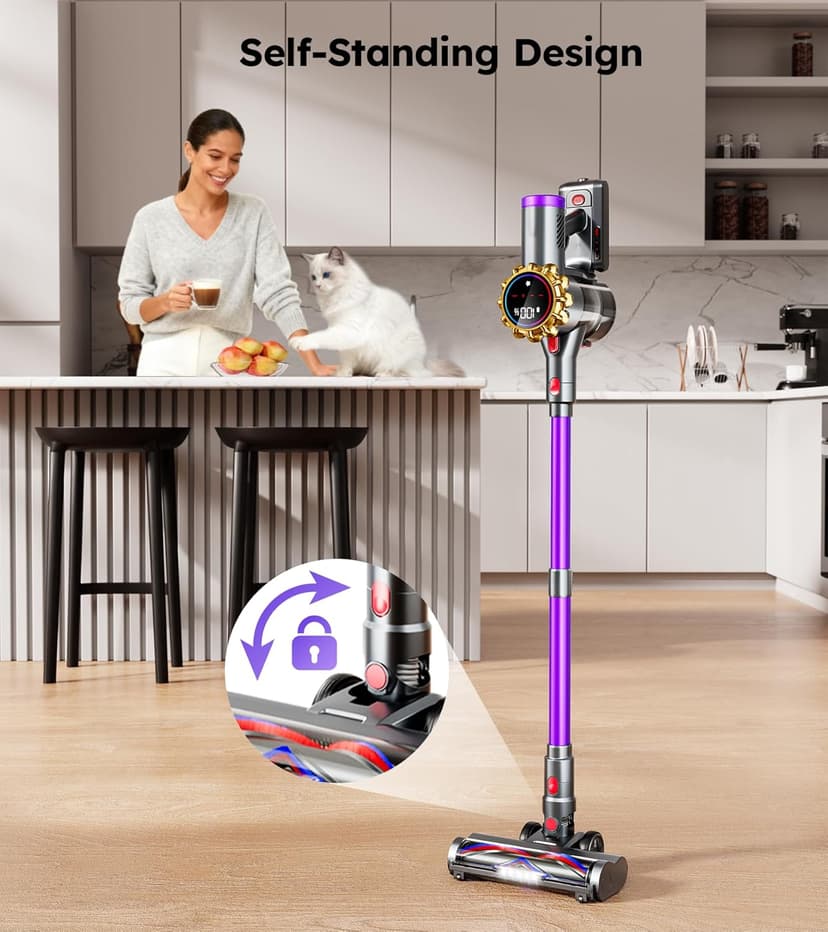 Cordless Vacuum Cleaner,Upgraded 550W 45KPA 60Mins Vacuum Cleaners for Home,Self-Standing Stick Vacuum with LED Display,8 in 1 Lightweight Anti-tangle Wireless Vacuum for Pet Hair Carpet Hard Floors