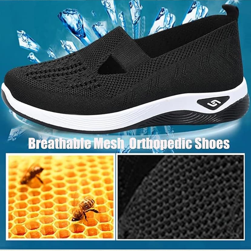 Wang Damai Women's Orthopedic Walking Shoes,Woven Breathable Orthowalkway Womens Sneakers,Lightweight Non-Slip Arch Support Slip on Shoes
