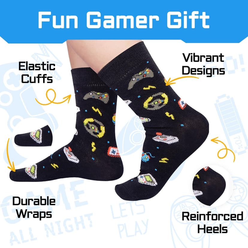 Gamer Gifts for Teens Boys - Video Game Gifts, Gaming Socks for Kids 4-18 Years with Greeting Card
