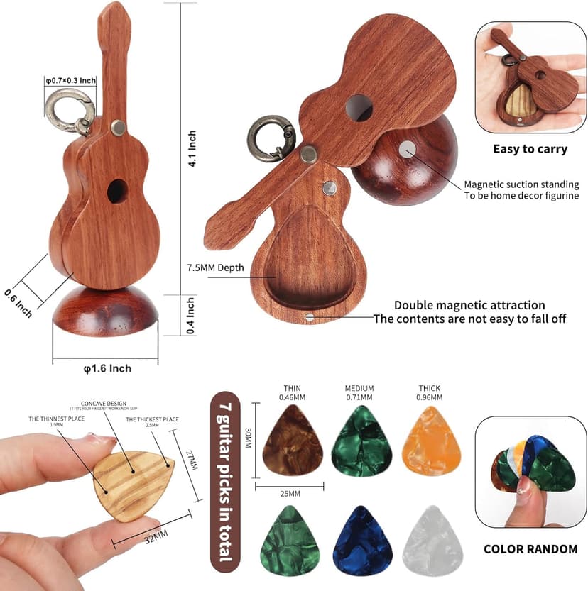 CustomGuitarPlectrumwithBox HomeWoodenDecorativeOrnamentGuitarMusicGiftCarMiniPendantGuitarAccessories Musician'sGuitarPlectrumGiftChristmasUniqueGift (Wood color (flower pear tree))