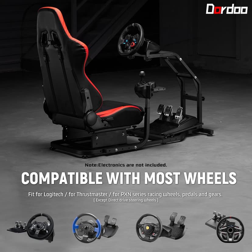 Dardoo G29 Adjustable Gaming Sim Cockpit With Red Seat Fit for Logitech G920 G923, for Thrustmaster T300 Racing Steering Wheel Stand, Not Including Steering Wheel Pedal and Handbrake