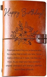 Happy Birthday Decorations Refillable Notebook, Birthday Gifts for Mom Sister Friends Female 30 40 50 60 70 80 90 Year Old PRSTENLY Birthday Gifts for Women Her Leather Journal B0GRYZVHSP
