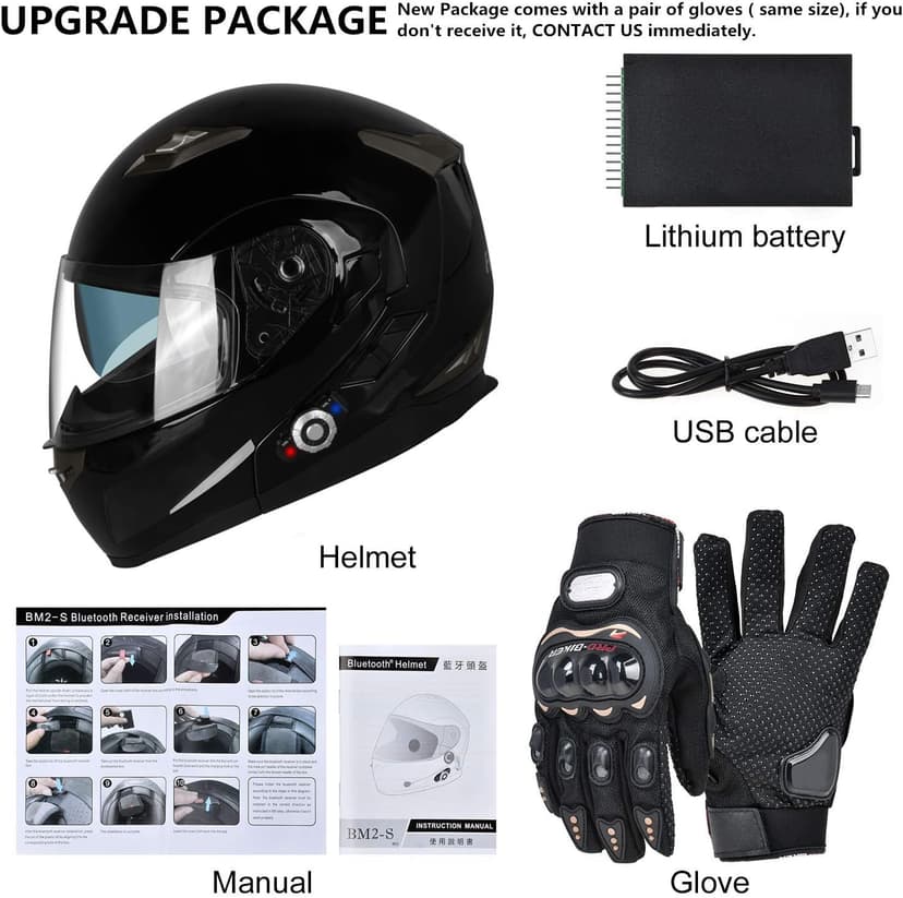 FreedConn BM2-S Bluetooth Motorcycle Helmet, Flip-Up Modular Motorbike Helmet, 500M Connectivity for 2-3 Riders, Voice Dial, Hands-Free Call, MP3, FM, DOT Certified (Medium, Gloss Black)