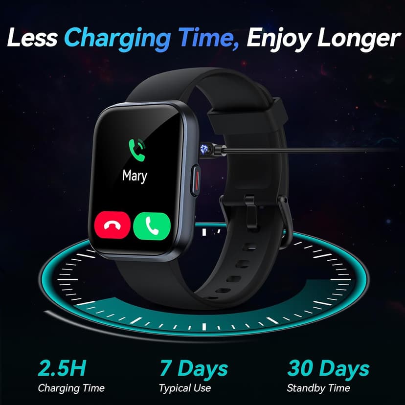 Smart Watches for Men Android & iPhone, 1.8" Alexa Built-in Smartwatches Fitness Tracker Watch with Bluetooth Calls, IP68 Waterproof, Heart Rate/Sleep/SpO2 Monitor, 110 Sport Modes - Black