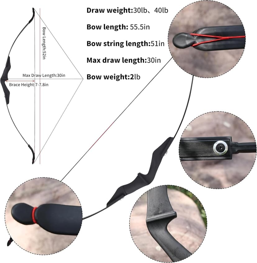 30/40LBS Recurve Bow kit Ambidextrous Takedown Bow and Arrow Set Beginner Archery Equipment Set for Shooting