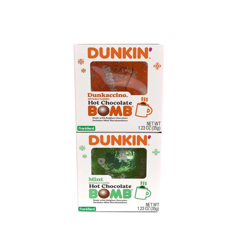 Dunkin' Hot Chocolate BOMB 4 Pack Assorted Flavors Bundle- Original, Mint, Dunkaccino, Caramel, Four Hot Cocoa Melting Balls, Stocking Stuffer Holiday Gift Set