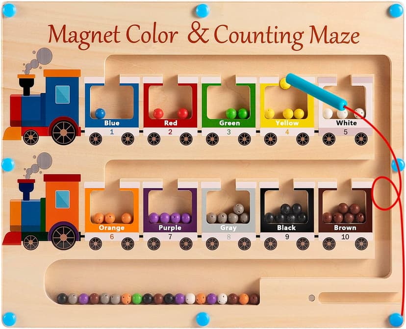 Magnetic Color and Number Maze Board Wooden Montessori Fine Motor Skills Toys for 3 4 Year Old Preschool Learning Activities Classroom Must Haves Sorting Travel Toys for Toddlers Boys Girls