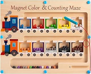 Magnetic Color and Number Maze Board Wooden Montessori Fine Motor Skills Toys for 3 4 Year Old Preschool Learning Activities Classroom Must Haves Sorting Travel Toys for Toddlers Boys Girls