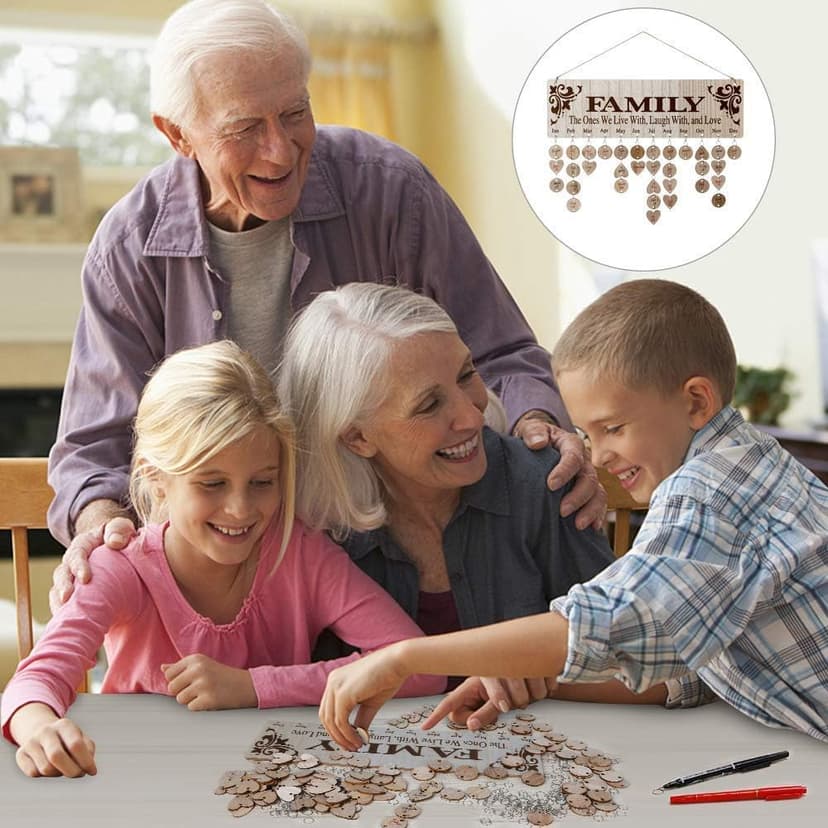 Joy-Leo Gifts for Mom Grandma Christmas, Wooden Birthday Tracker Plaque Wall Hanging, Help Elderly Parents Remember Birthdays Family Birthday Reminder Calendar Board with 100 Tags, Model JL01 B07M81TWY7