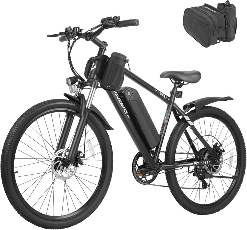 HOVERFLY OUREA 26" Electric Bike for Adults, 750W Peak Motor Mountain Ebike, 20MPH Up to 40 Miles, UL2849 Certified, 7-Speed, Removable Battery, Shock Absorber, Fat Tire Commuter E-Bike