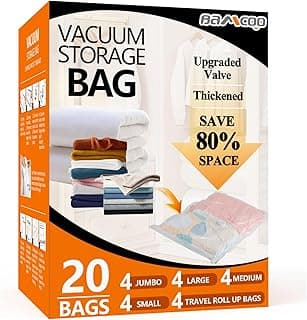 Space Saver Vacuum Storage Bags Upgraded 20 Pack(4 Jumbo 4 Large 4 Medium 4 Small 4 Roll Up) Vaccine Sealed Storage Bags, Vacuum Seal Compression Suction Bag for Packing Blankets Comforters