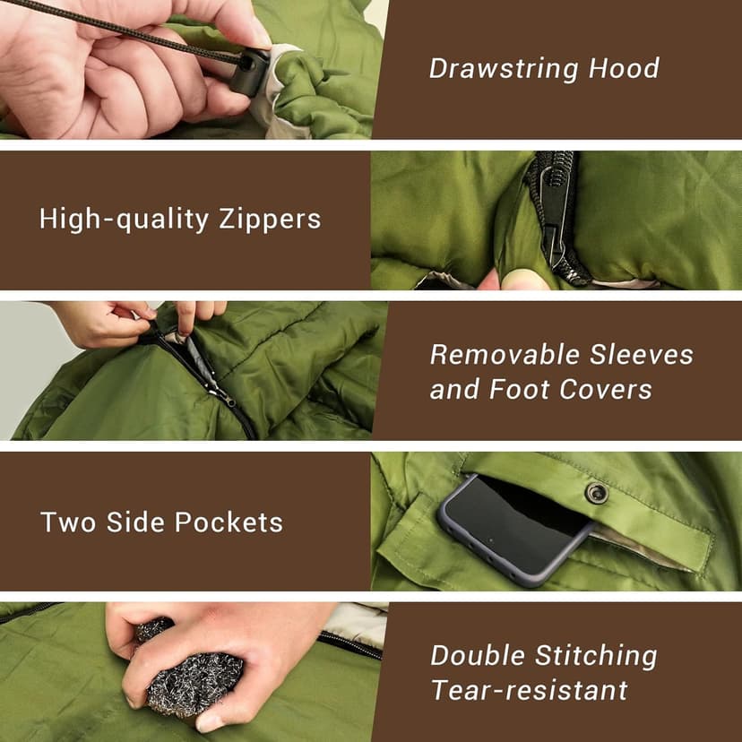 Wearable Sleeping Bag Adult Outdoor & Indoor Sleeping Bags Applicable Temperature 25℉-50℉ Designed for Camping, Hiking, Backpacking, and Other Outdoor Adventures