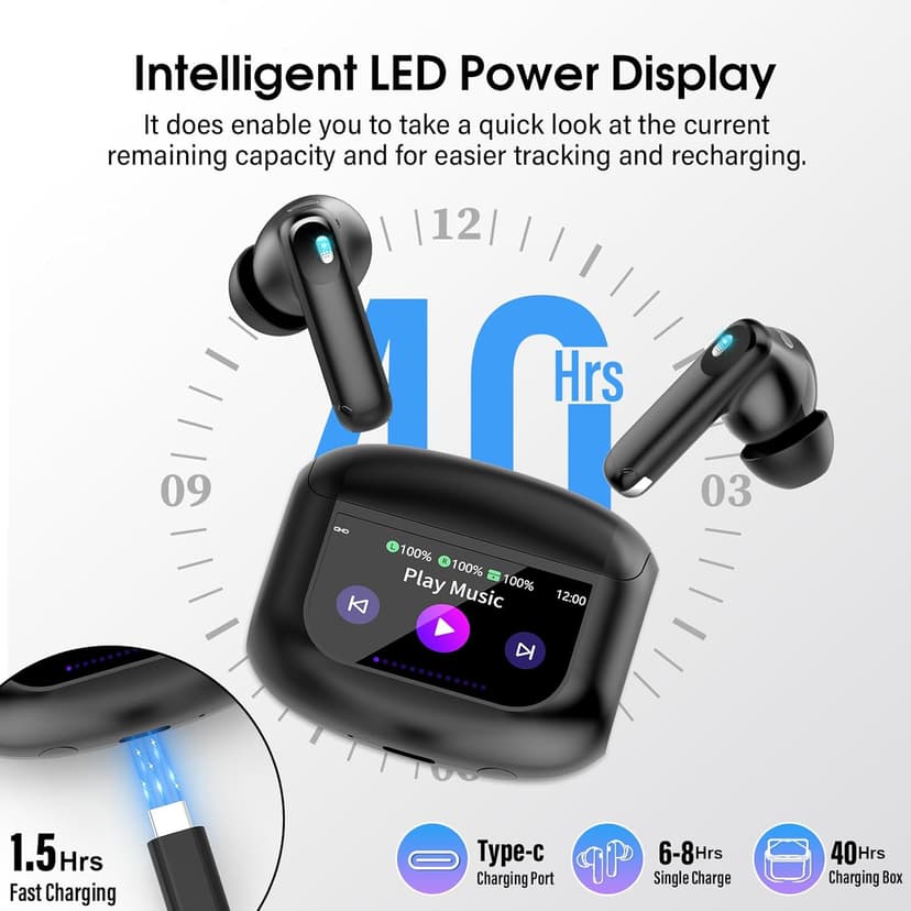 Wireless Earbuds, Bluetooth 5.4 Headphones Multi-Function Touch Screen with 5 EQ Modes, 48H Ear Buds Bass Stereo with ANC Noise Cancelling/Transparency Mode, IPX7 Bluetooth Earbuds for Android/iOS