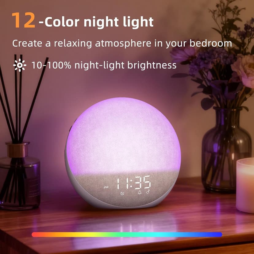 Sunrise Alarm Clock White Noise Machine: Natural Wake Up Light - Dimmable Clock with Bluetooth Speaker for Bedroom - 25 Sleep Sounds for Baby Adults Kids Putty