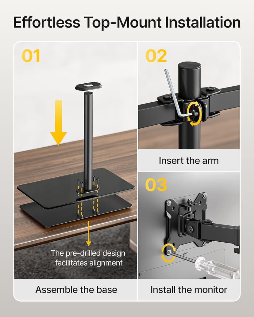 monTEK Freestanding Dual Monitor Stand with Sleek Glass Base for 17-32 inch Screens, Heavy-Duty Dual Monitor Mount Holds 22 lbs per Arm, Fully Motion Height Adjustable, VESA 75/100 MM