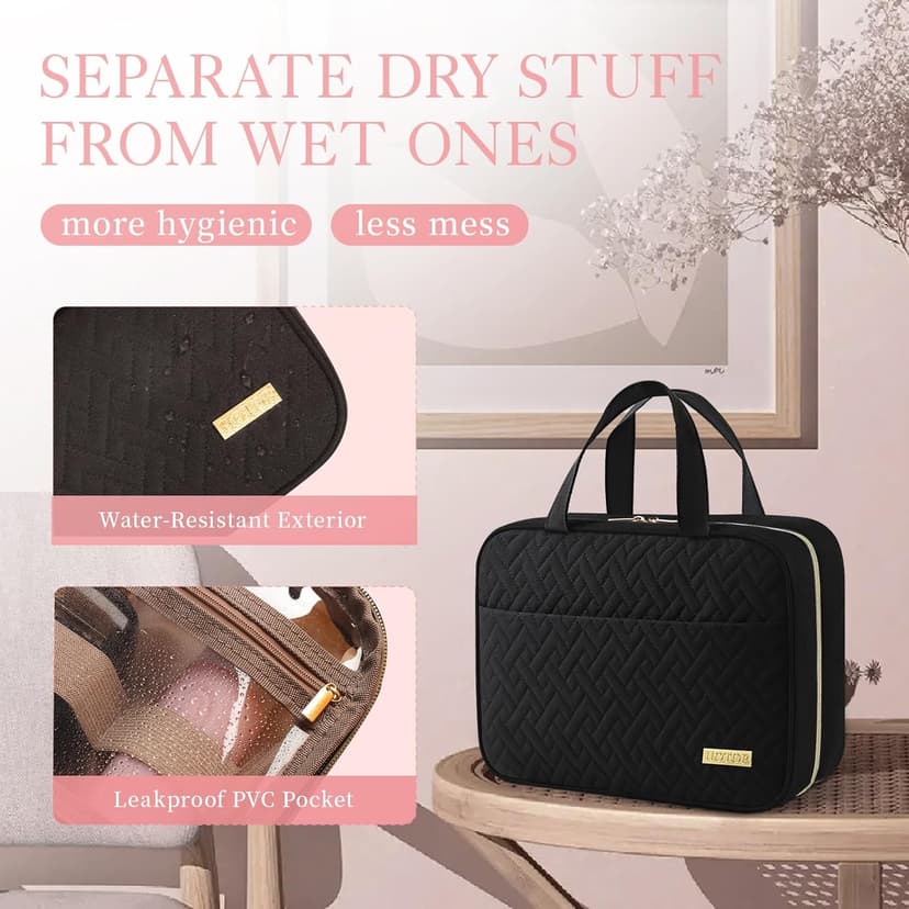 Big Compartment, Waterproof Travel Accessories, Makeup Organizer Cosmetic Bag for Cruise, Gift, Road Trip, Vacation, Medium HOTOR Hanging Travel Toiletry Bag Women Men Essentials Black B0CMLFBTHK