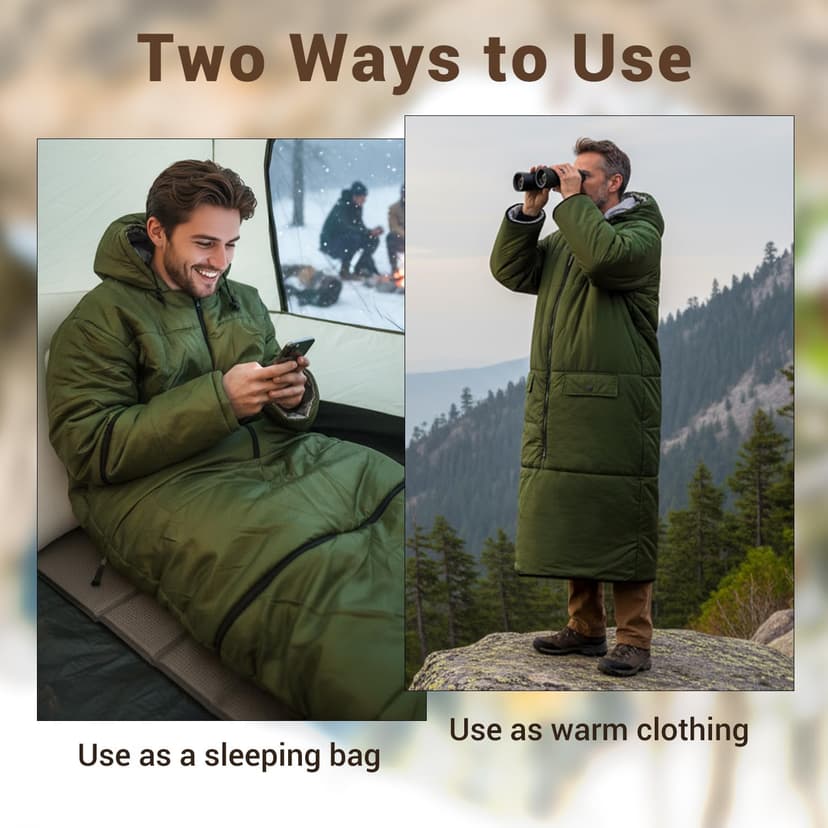 Wearable Sleeping Bag Adult Outdoor & Indoor Sleeping Bags Applicable Temperature 25℉-50℉ Designed for Camping, Hiking, Backpacking, and Other Outdoor Adventures