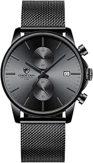 GOLDEN HOUR Mens Watch Fashion Sleek Minimalist Quartz Analog Mesh Stainless Steel Waterproof Chronograph Watches for Men with Auto Date