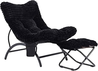 Welnow Black Lazy Chair with Ottoman, Oversized Reading Chair for Adults, Soft Padded Lounge Accent Chair for Living Room, Bedroom, Comfortable Reclining Leisure Chair with Side Pocket