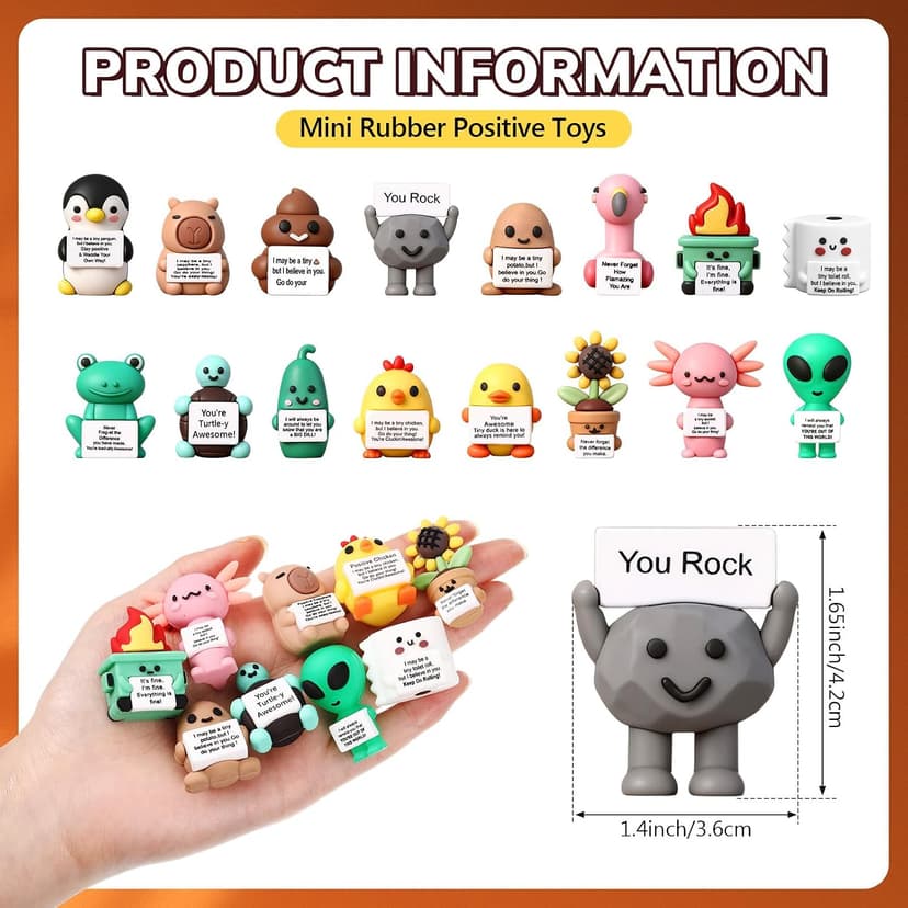 Desktop Ornaments, Christmas, Valentine's, Inspirational Gifts, for Employees, Coworkers, Staff, Teachers, Teams, and Friends Gejoy 16 Pcs Mini Rubber You Rock Figures Positive Gifts, 16 Style Novel B0FQNZSM8V