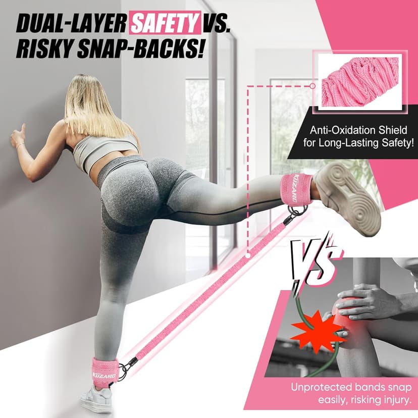 Ankle Resistance Bands with Cuffs, Ankle Weights Bands for Working Out, Women Leg and Glutes Workout Equipment, Exercise Bands for Kickbacks, Butt and Booty Trainer, Home Gym Fitness Equipment