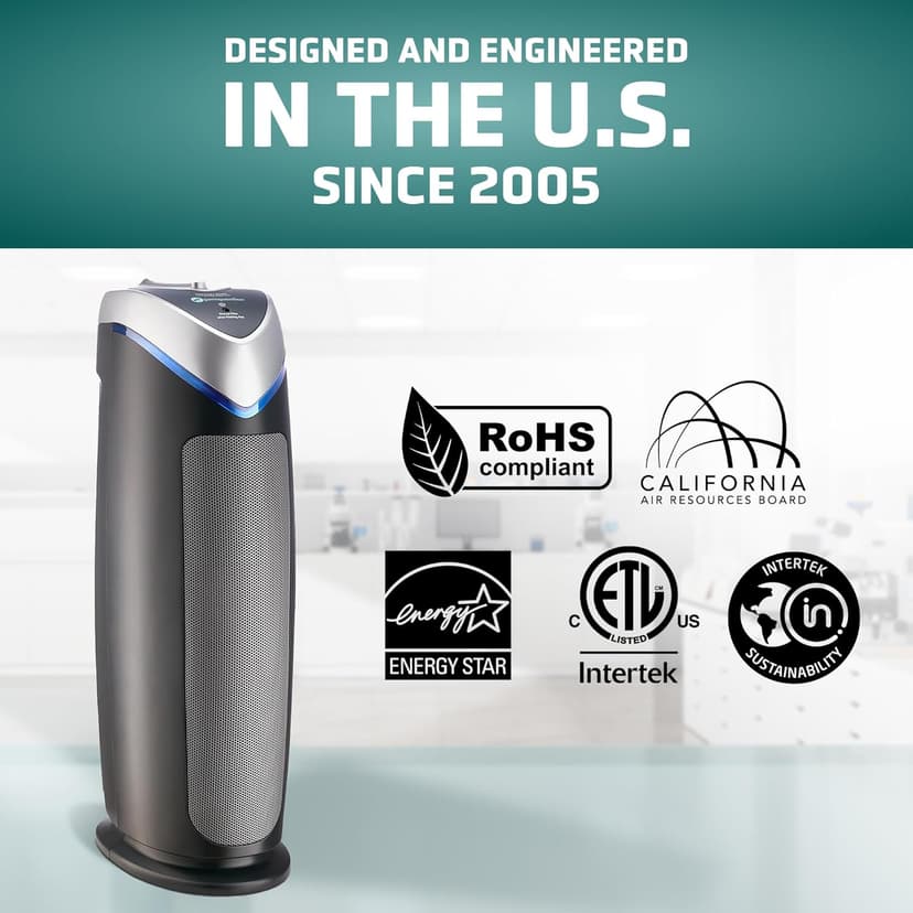 GermGuardian 4-In-1 HEPA Air Purifier for Home, Large Rooms Up To 743 Sq. Ft. with HEPA Air Filter, UV-C Light & Odor Reduction, AC4825E, 22" Tower, Gray