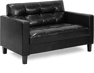 Furinno Brive Contemporary Tufted Faux Leather Loveseat/Sofa Couch for Living Room, Black Faux Leather