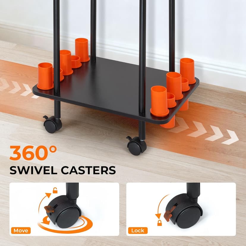KastKing V10 Gear Trolley, Indoor Fishing Rod Holder for 10 Combos, 3-Tier Fishing Accessory Shelves With Peg Wall, Patented Built-in Line Spooler, Mobile Tackle Storage Cart With Locking Wheels