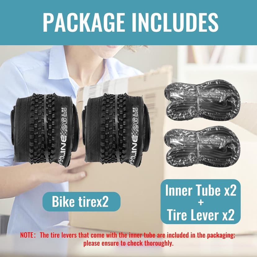 Hycline 2-Pack Mountain Bike Tires Set: 20/24/26/27.5-inch Folding Replacement High-Performance Wear-Resistant Bicycle Tires and Pair Inner Tubes with Tire Levers for MTB Off-Road Bike