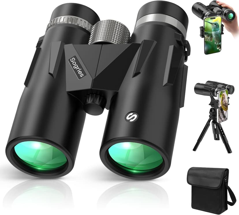 12x42 HD Binoculars for Adults with Phone Adapter, Tripod & Tripod Adapter - BAK4 Prism, FMC Lens, Waterproof & Fogproof, High Powered Scope for Bird Watching, Hunting, Hiking, Travel