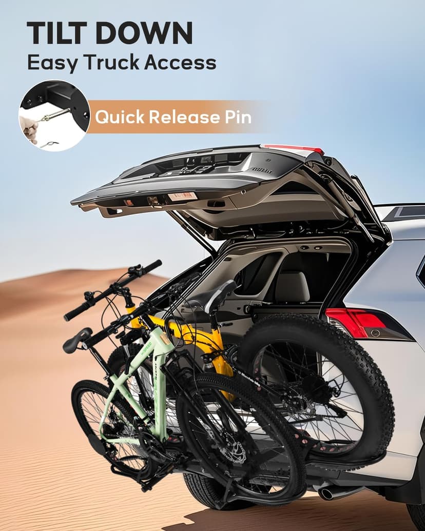 Bike Rack Hitch with Lock, Platform 2-Bike Rack for Car SUV RV Camper Truck Trailer, Hitch Bike Rack for Fat Tire, Mountain Bikes, EBikes and EMTB, 180 lbs Capacity Bike Carrier for 2" Receiver