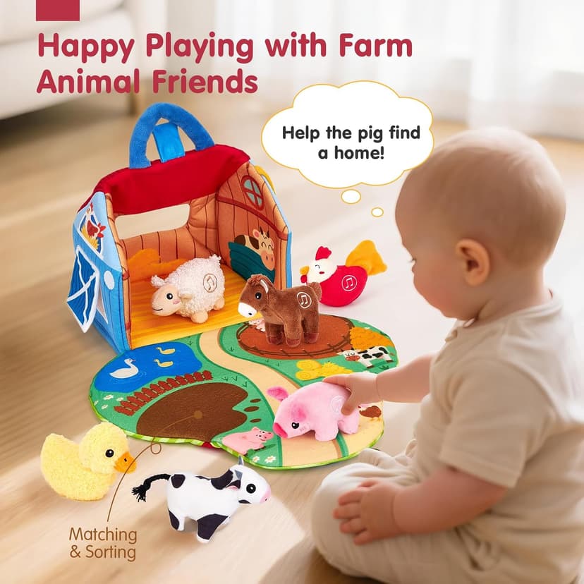 6PCS Farm Toys Montessori Toys for 6 Month Old Baby Gifts Toddlers Christmas Stocking Stuffers 1 Year Old Boy Girl Gifts hahaland Baby Toys 6-12 Months, Surprise Barn Farm Animals with Sounds Word B0F2HRNW75