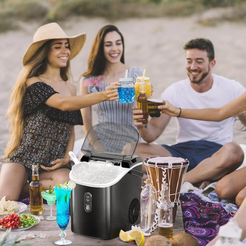 Antarctic Star Nugget Ice Maker Countertop with Soft Chewable Ice, Portable Sonic Ice Maker with Basket and Scoop, Removable Top Cover, Auto-Cleaning for Home/Party/RV/Camping (Stainless Steel Black)