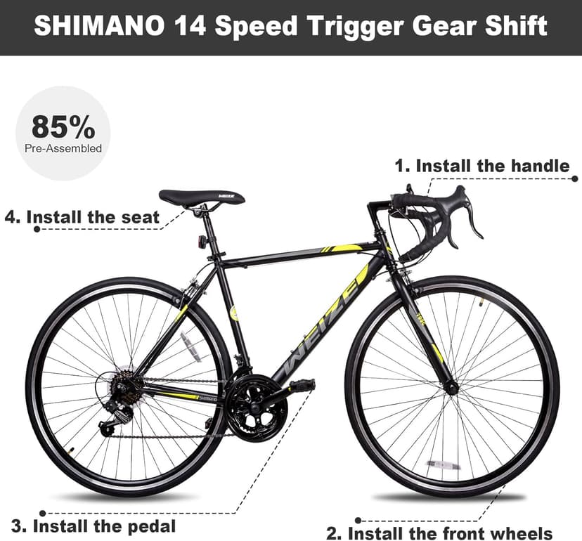 WEIZE Road Bike, 700C Wheel City Commuter Bicycle, 14 Speed Drop Bar, Racing Adult Bike with Caliper Brakes, High-Carbon Steel Hybrid Bikes, Urban Adult Bicycle for Men and Women