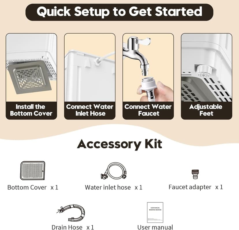 Auertech 18 lbs Portable Washing Machine, Fully Automatic Portable Washer with LED Display, 7 Wash Cycles, 4 Water Levels, Top Load Washing Machine for Apartment, RV, Dorm, Home