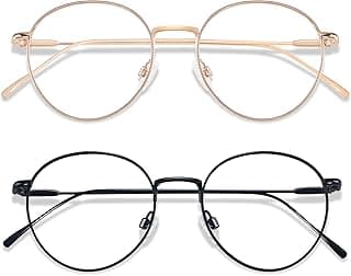 ANDWOOD Blue Light Blocking Glasses Women Men Small Face Computer Clear Bluelight Blocker Super Lightweight Metal Frame Round