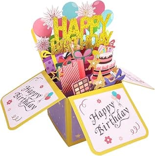Funny Happy Birthday Pop Up Card, Sweet 3D Birthday Gift Box for Adults and Kids with Envelopes, Unique Handmade Foldable Celebration Cards for Daughter, Son, Mom, Dad, Friend