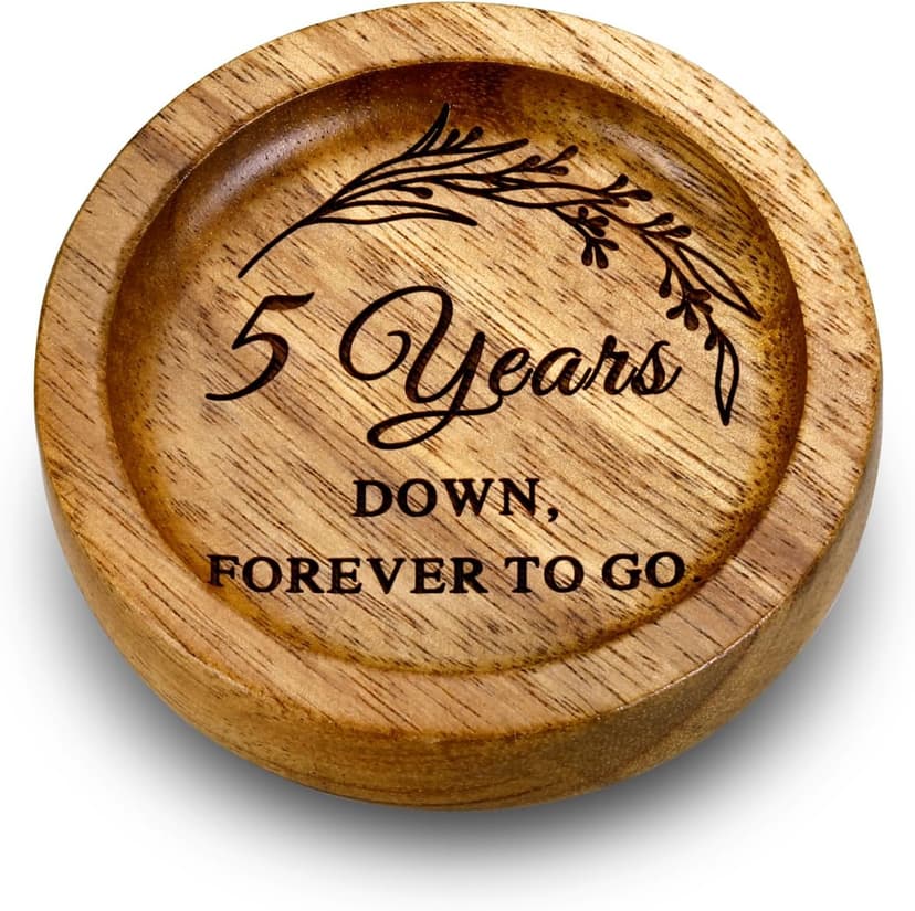 Wood Ring Dish 5 Year Anniversary Wood Gifts for Him Her - 5th Anniversary Wedding Gifts for Wife Husband, 5 Year Marriage Aniversario Wooden Jewelry Dish for Women Men, Fifth Aniversario Ideas